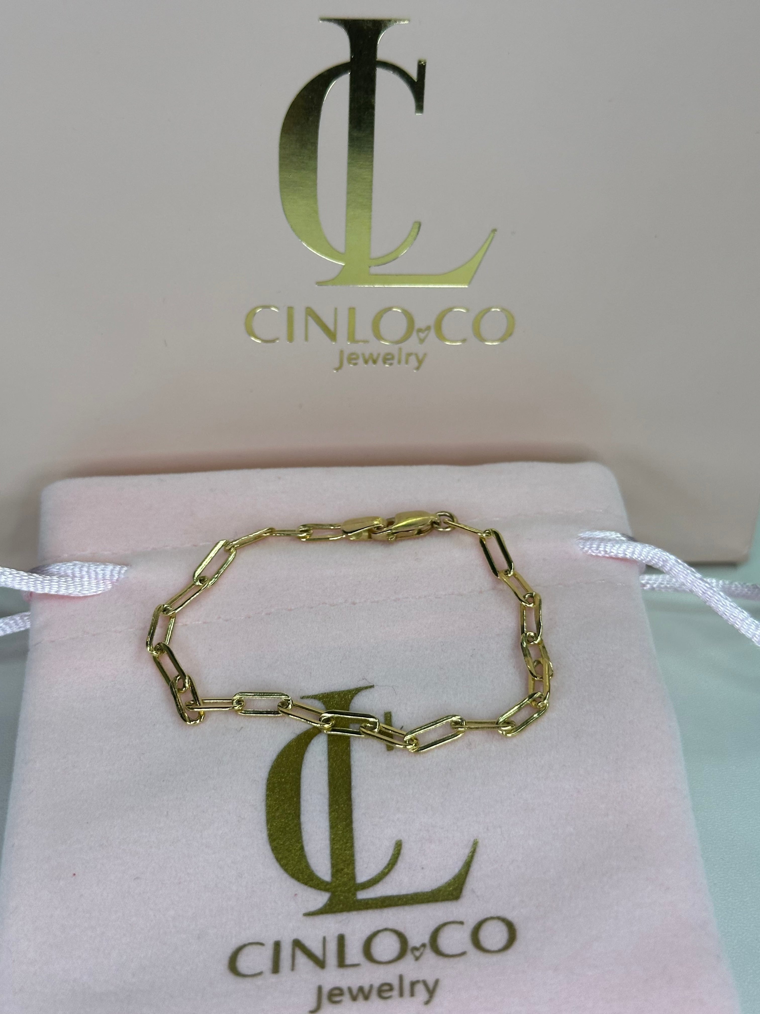 10k Paper Clip Baby Bracelet - CinloCo