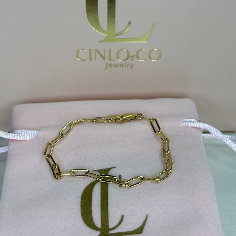10k Paper Clip Baby Bracelet - CinloCo