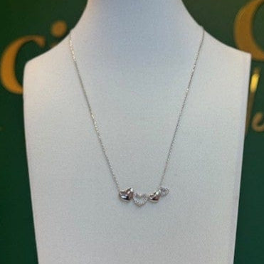 10K white gold necklace with 4 hearts pendent