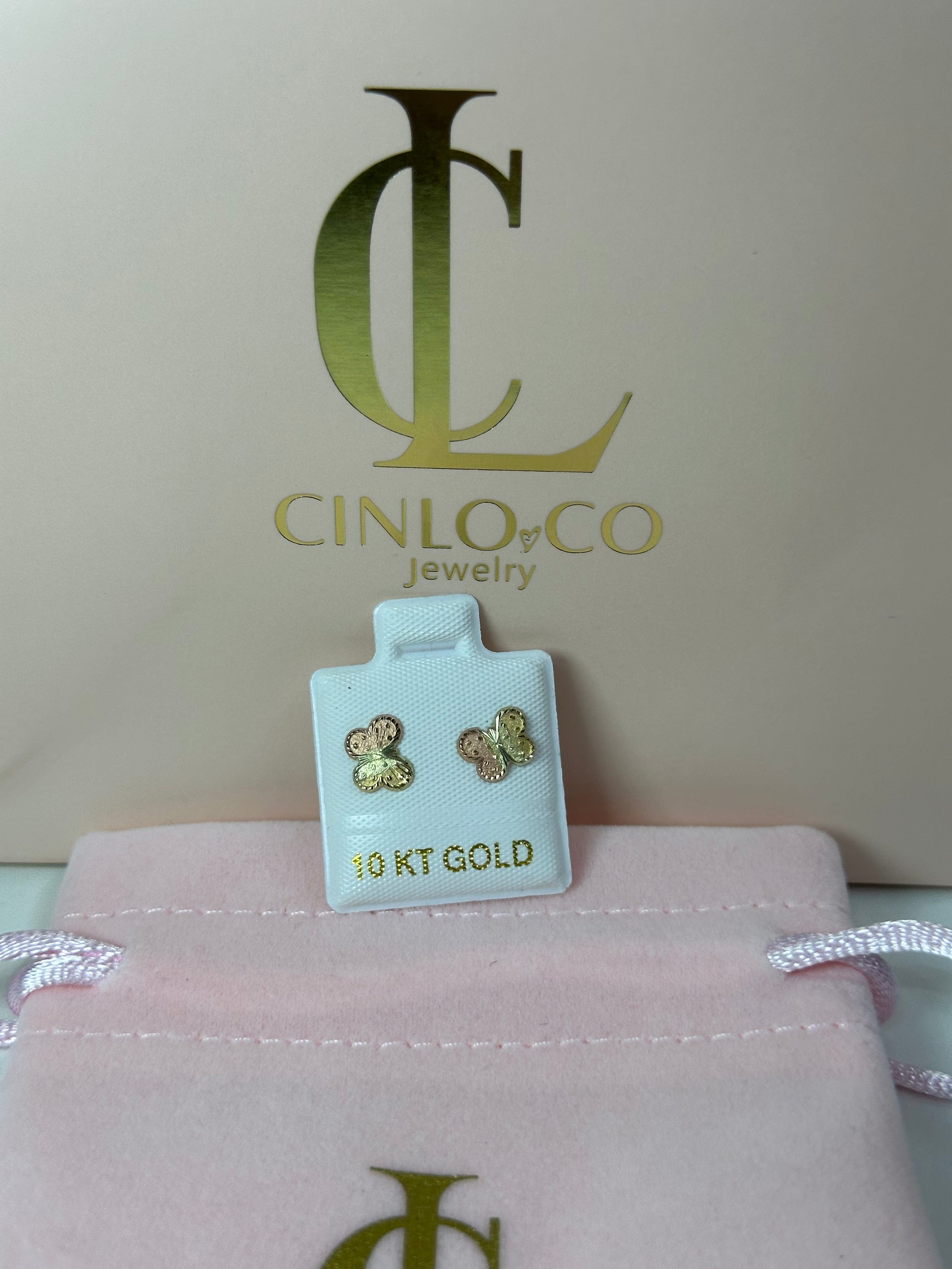 10k Tricolor Flutter Earrings