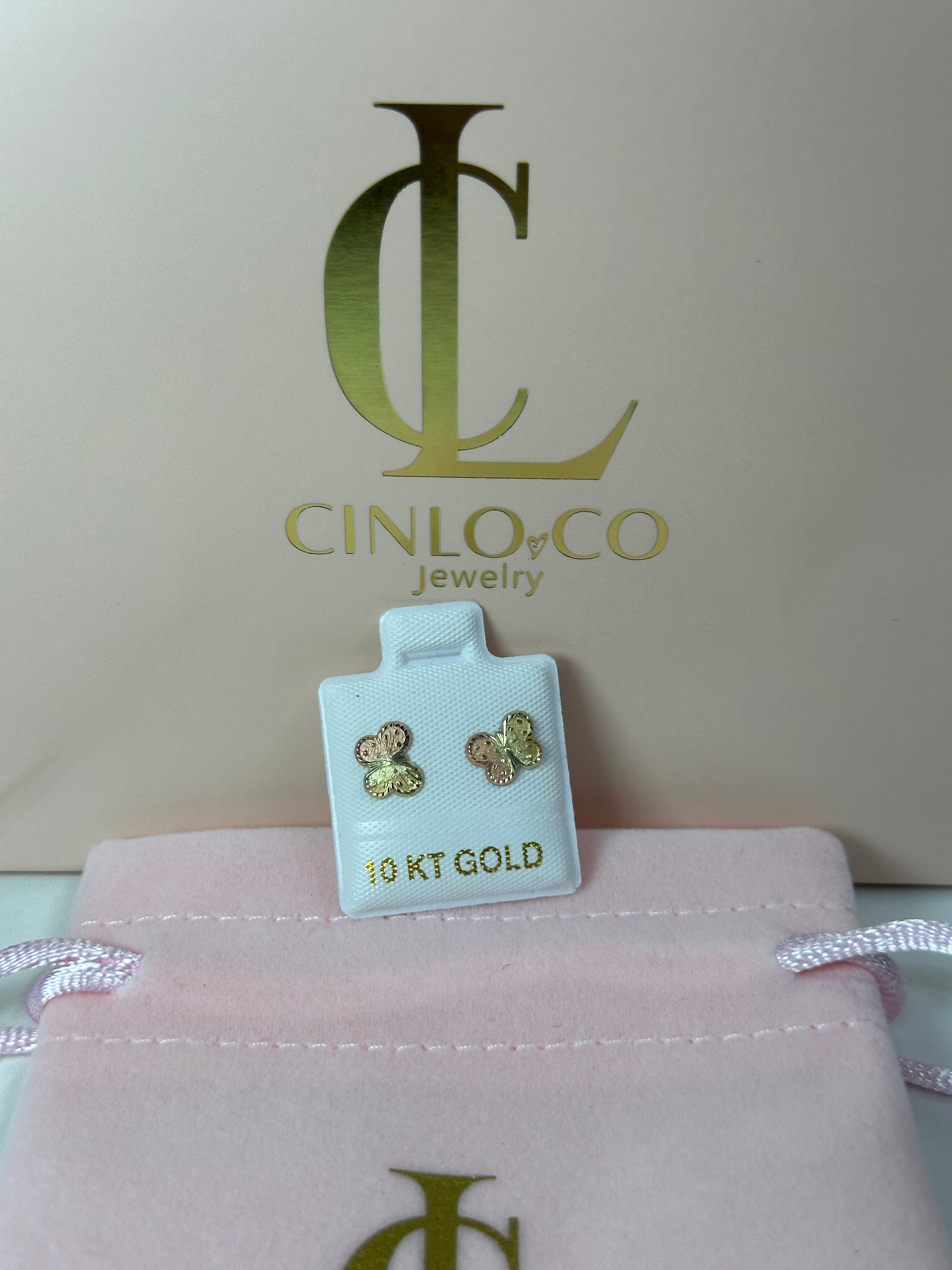 10k Tricolor Flutter Earrings