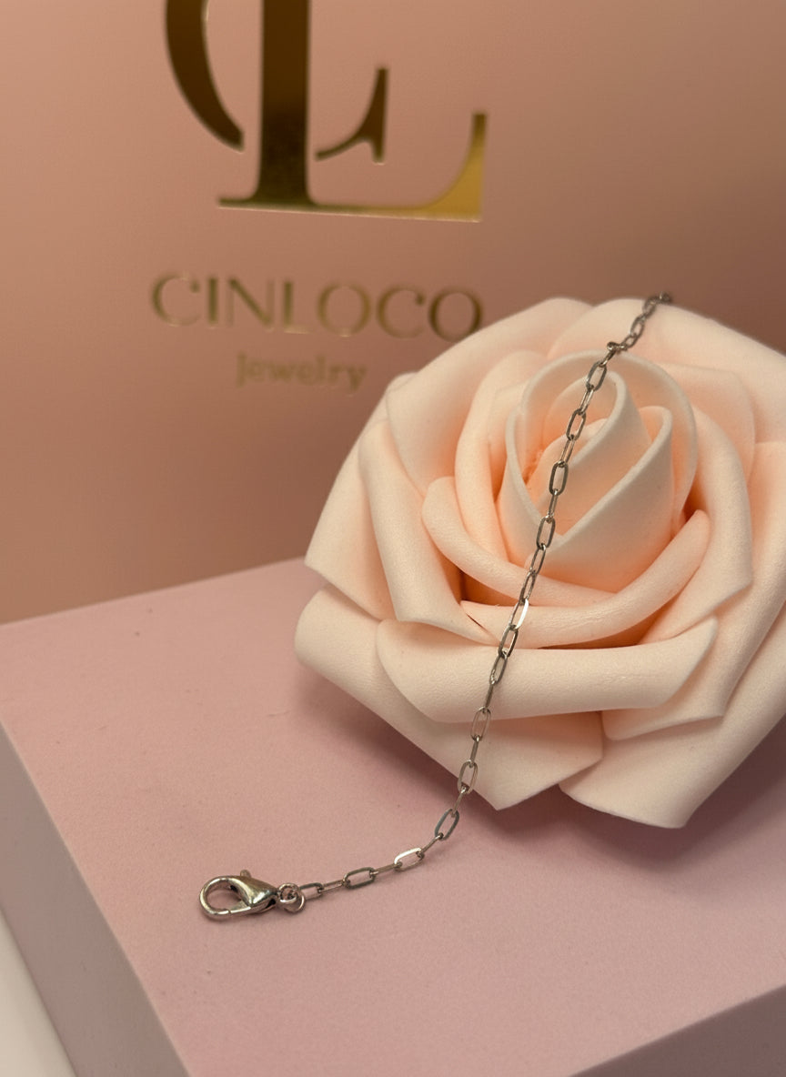 10k White Gold Paper Clip Baby Bracelet - CinloCo