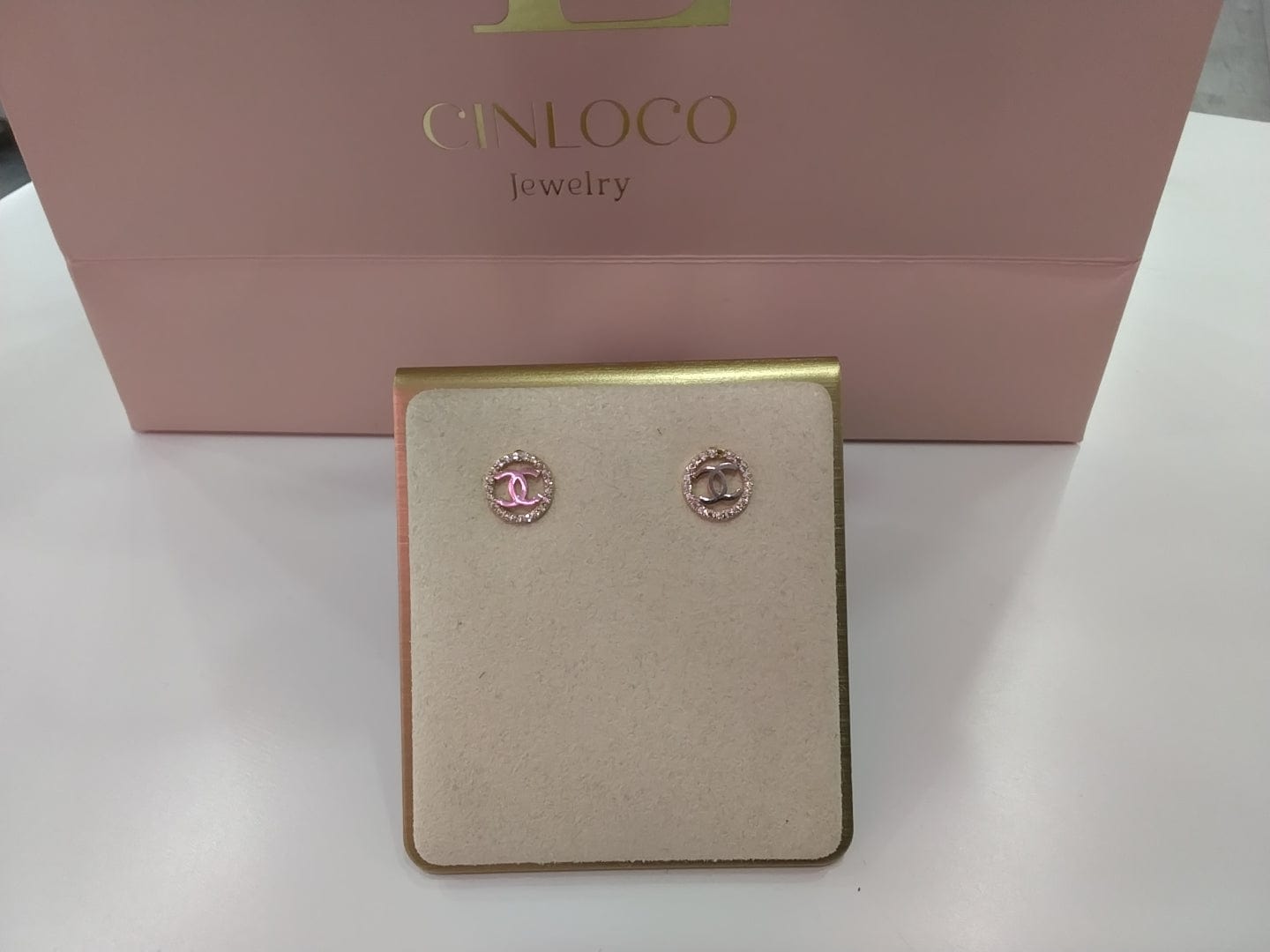 10k solid gold double c studs - CinloCo