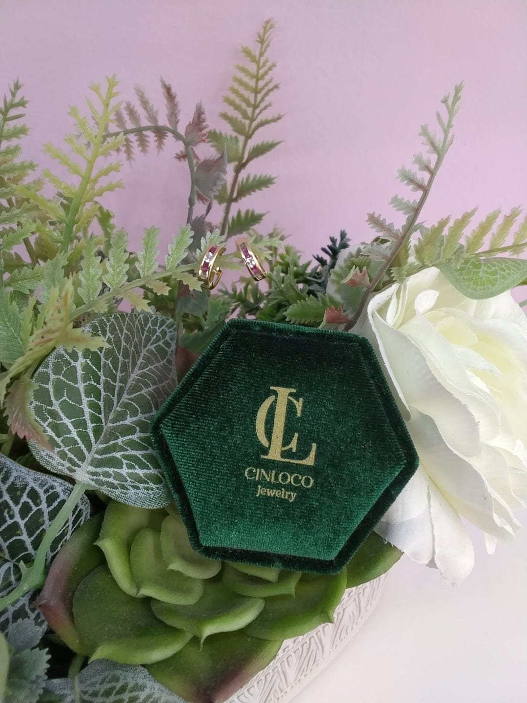 14k Ruby Huggies - CinloCo