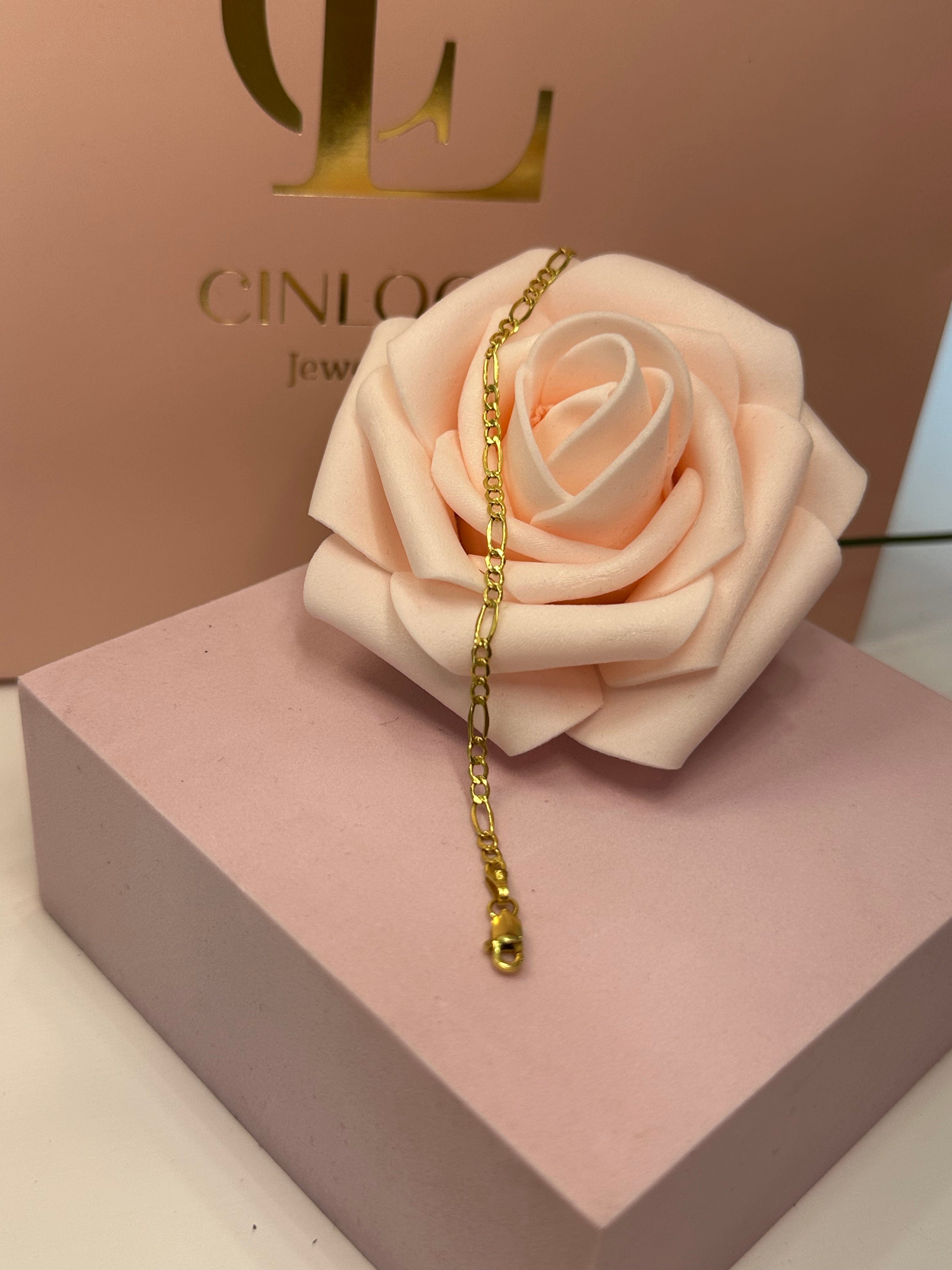 14k Figaro Baby Bracelet - CinloCo