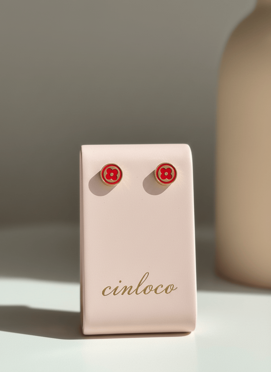 14k Red Clover Earrings