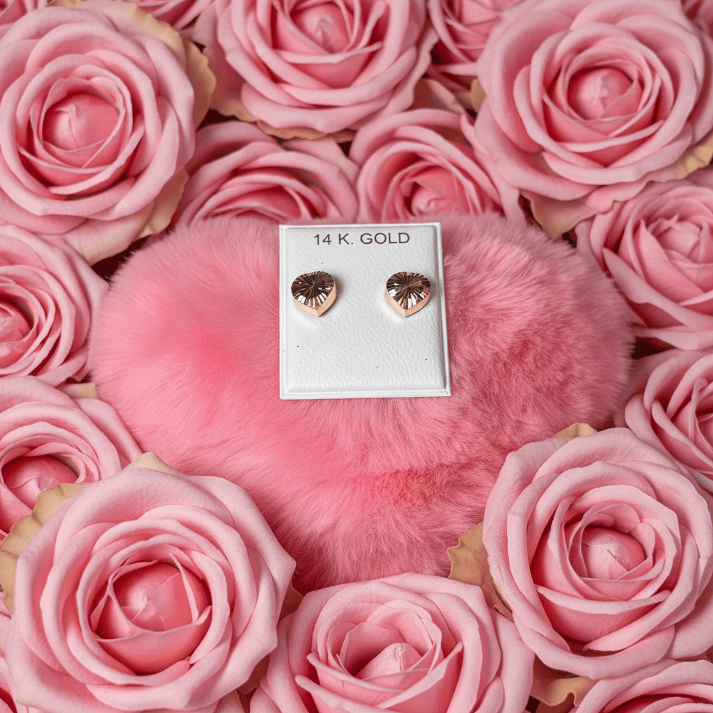 14k Solid Gold 3D Heart Earrings