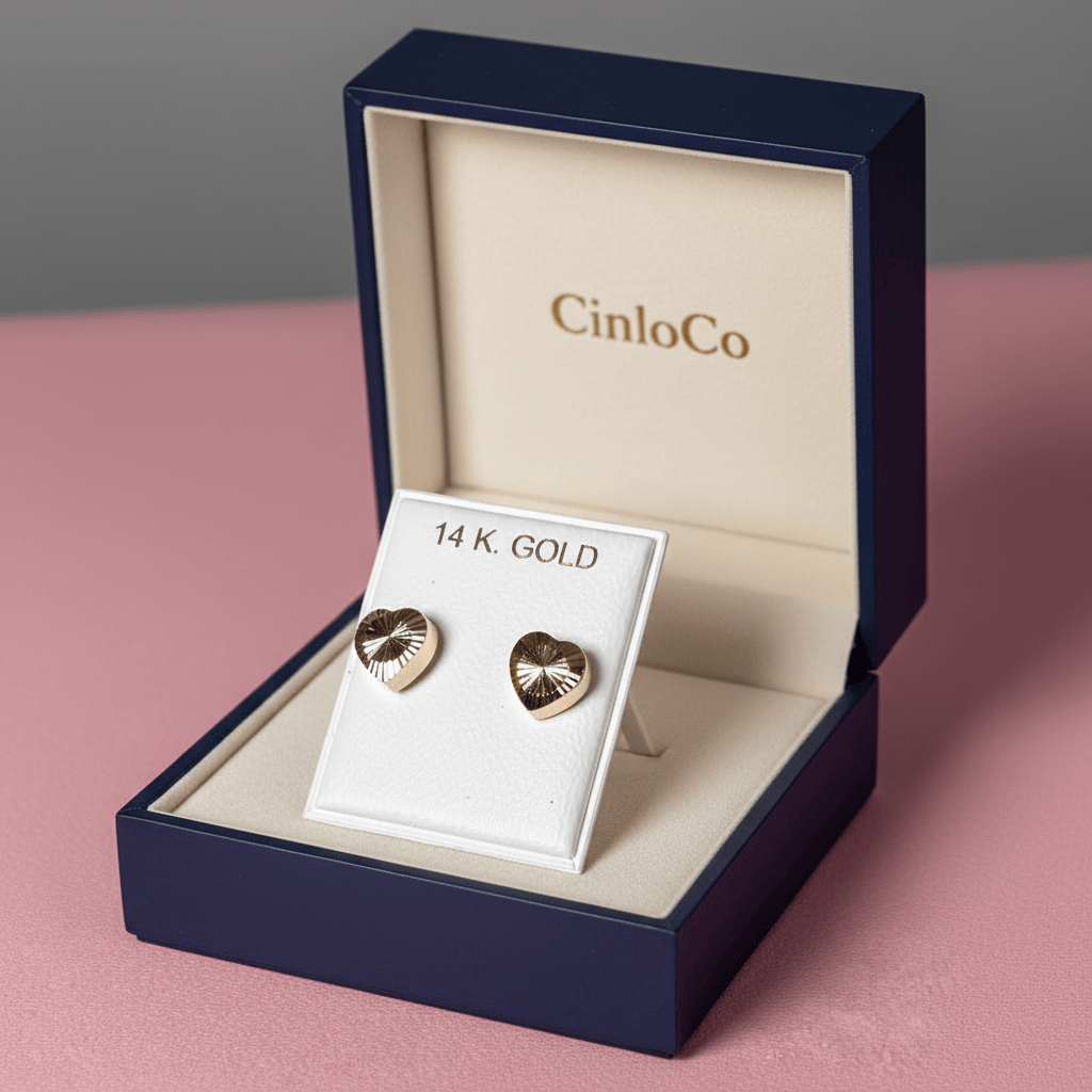 14k Solid Gold 3D Heart Earrings