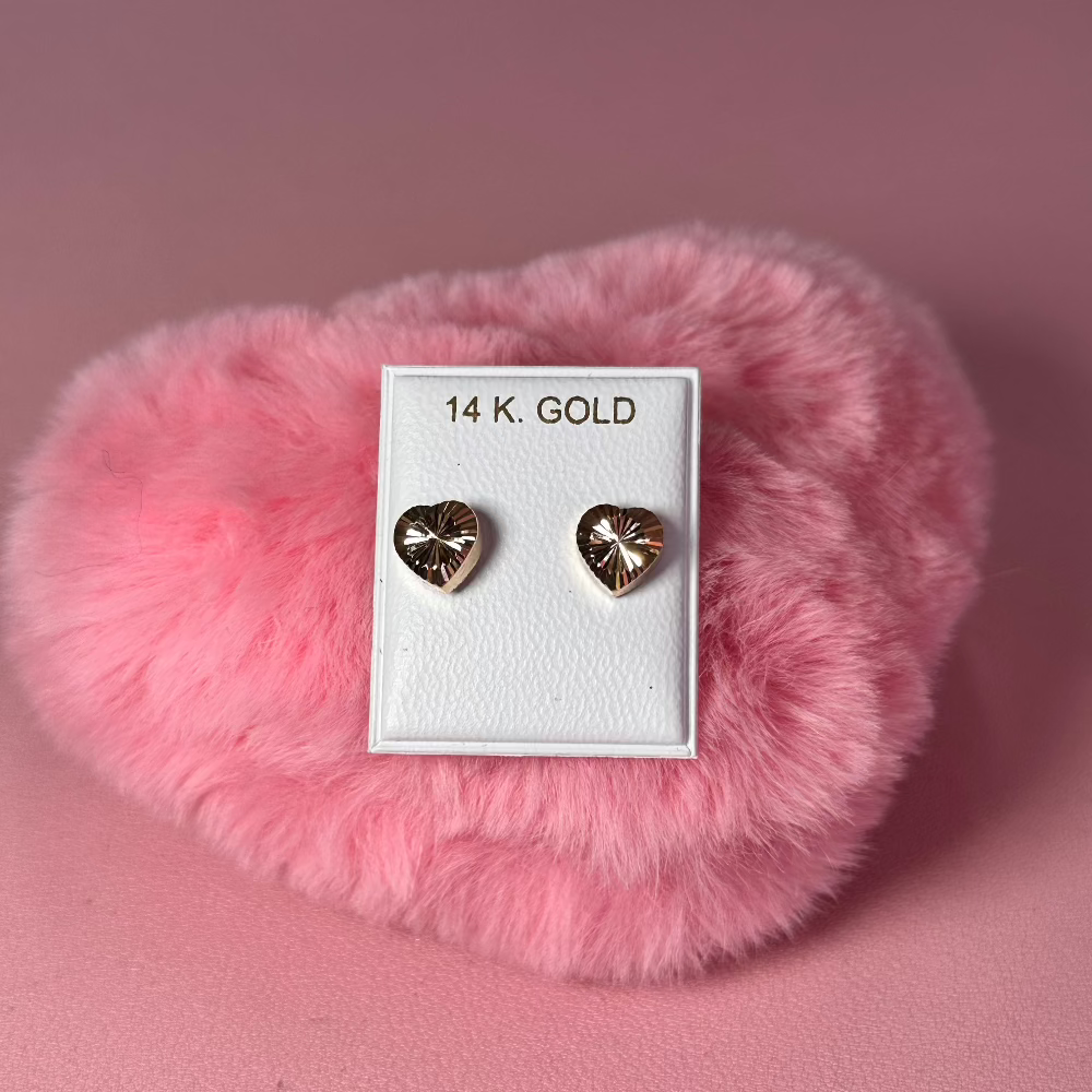 14k Solid Gold 3D Heart Earrings - CinloCo