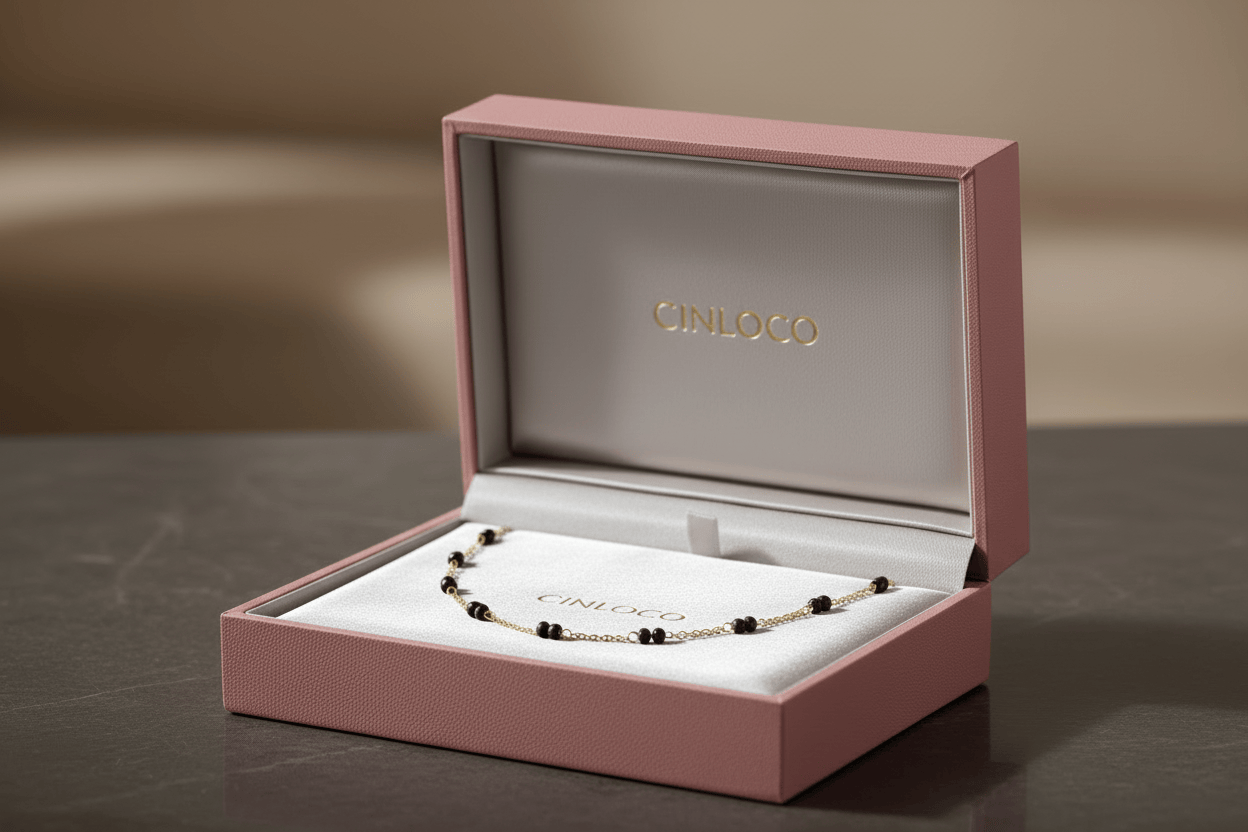 14k solid gold black bead necklace