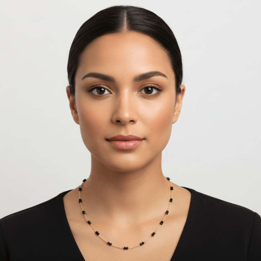 14k solid gold black bead necklace