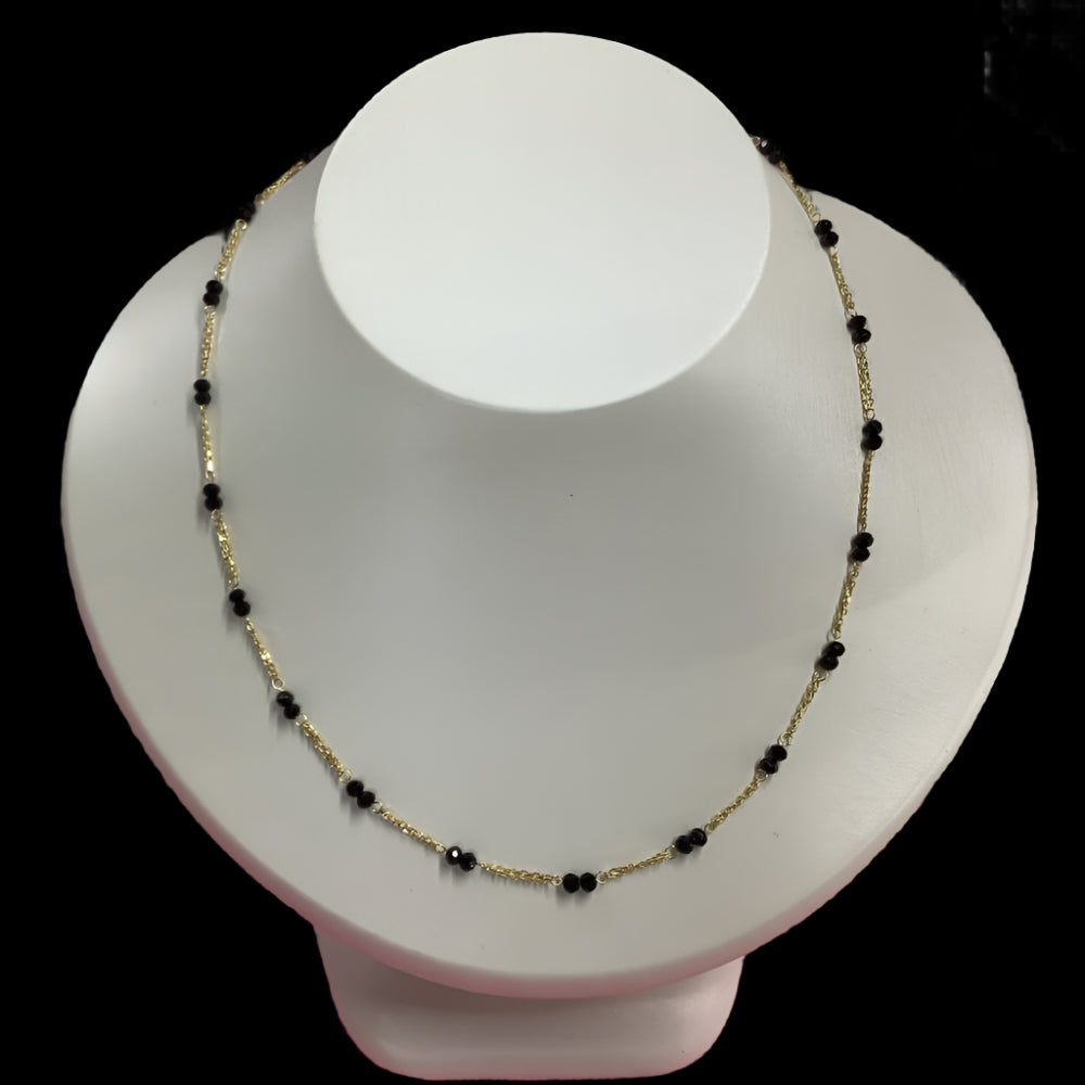 14k solid gold black bead necklace