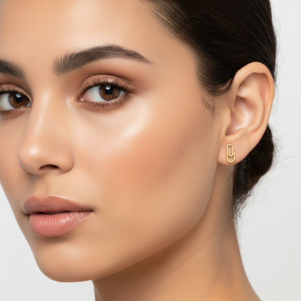 14k solid gold tiny paperclip earrings