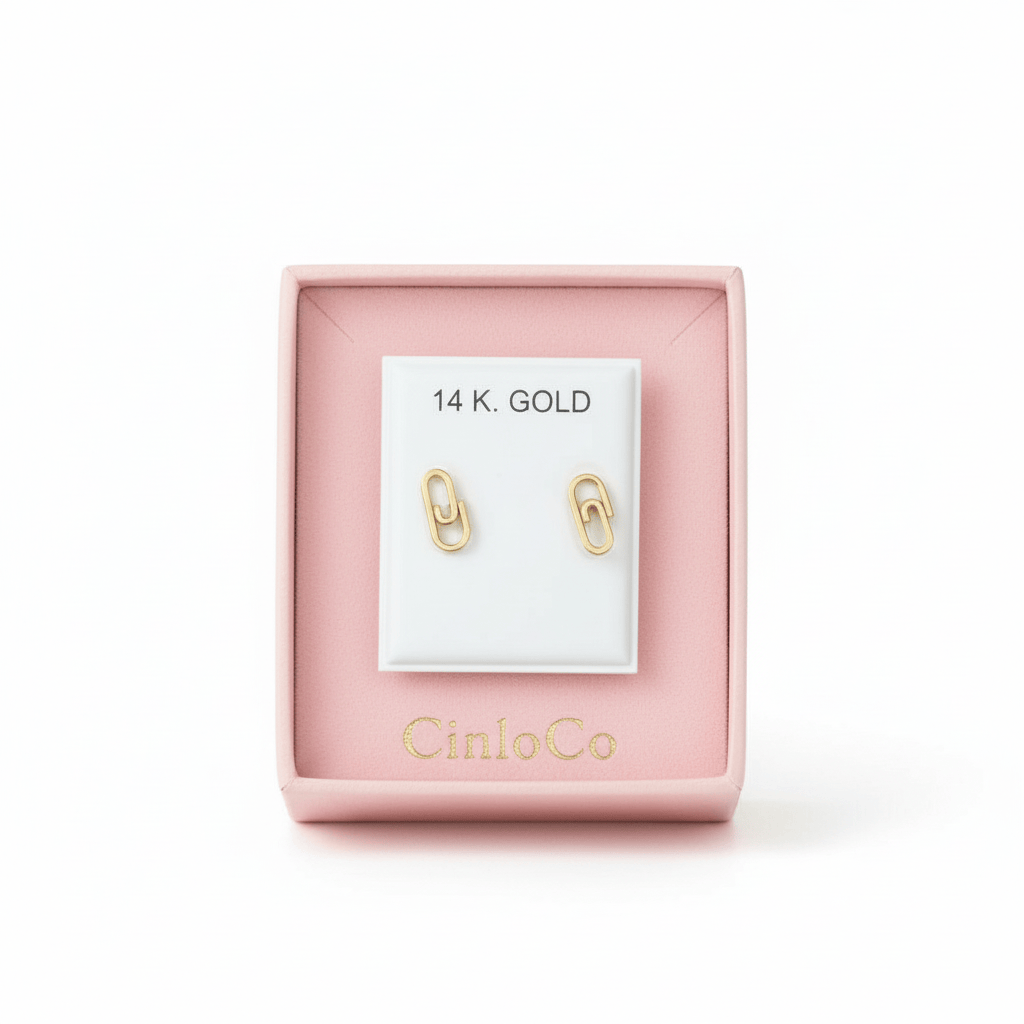 14k solid gold tiny paperclip earrings