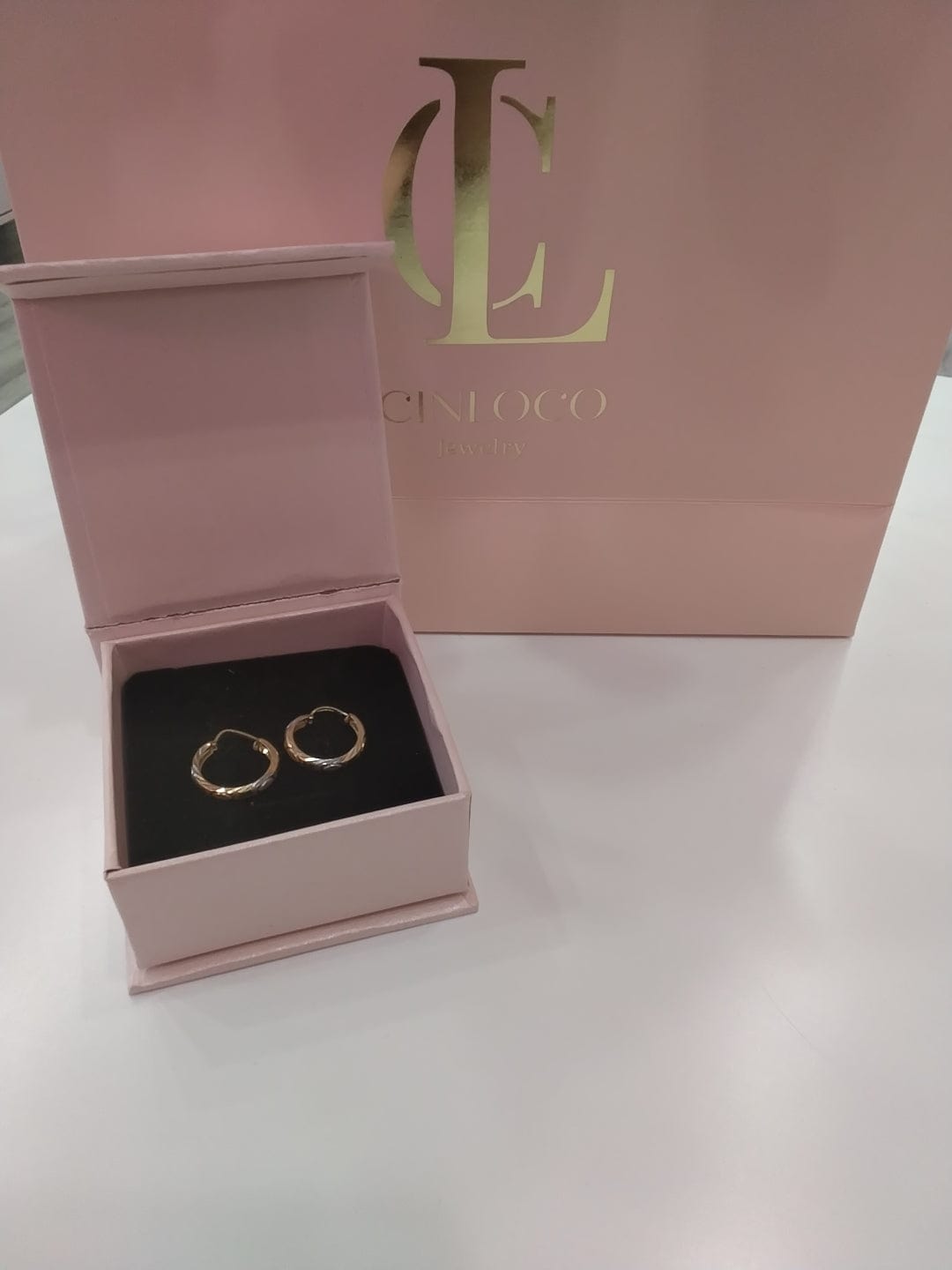 14k tri gold Stasia mini hoops - CinloCo