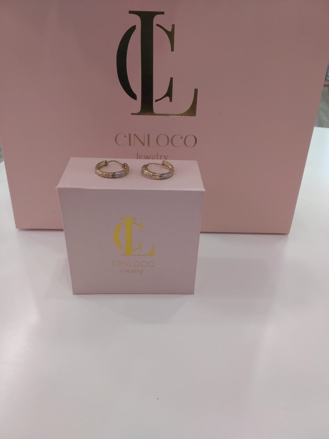 14k tri gold Stasia mini hoops - CinloCo