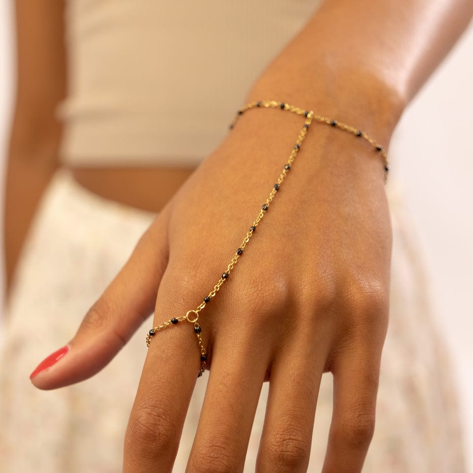 Black Bead Hand Chain