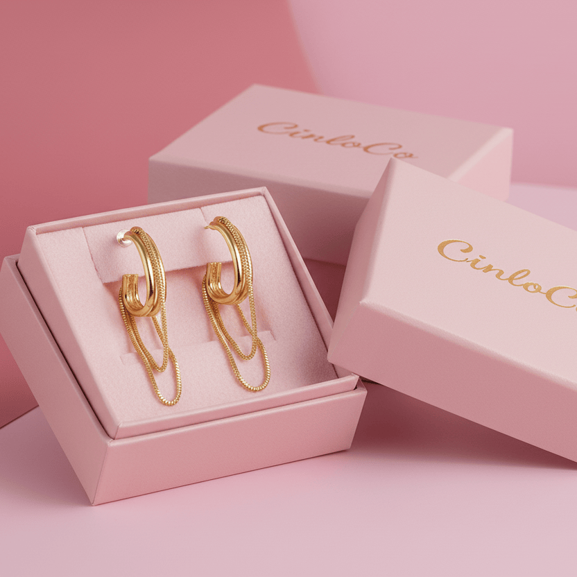 Dangling Chain Hoops - CinloCo