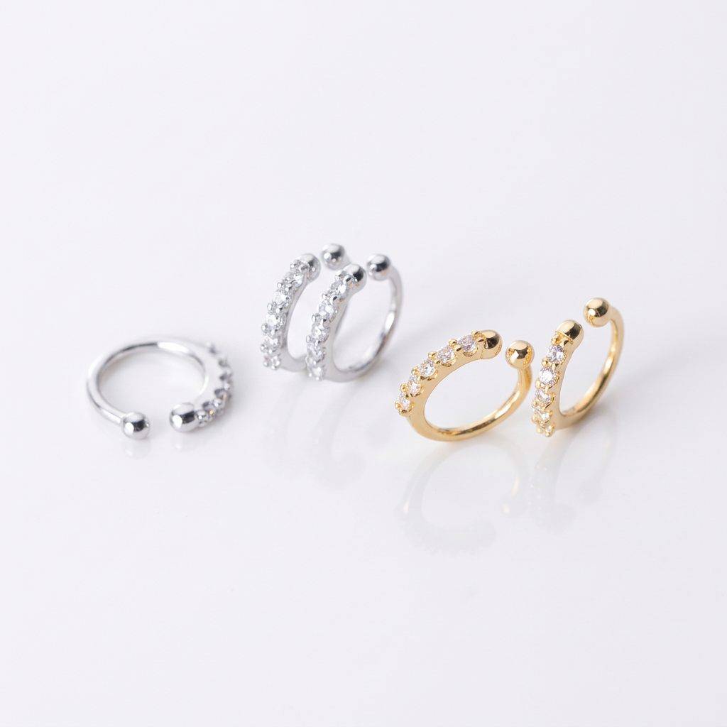 Ear Cuff with Clear Zirconia Sterling Silver-Single - CinloCo