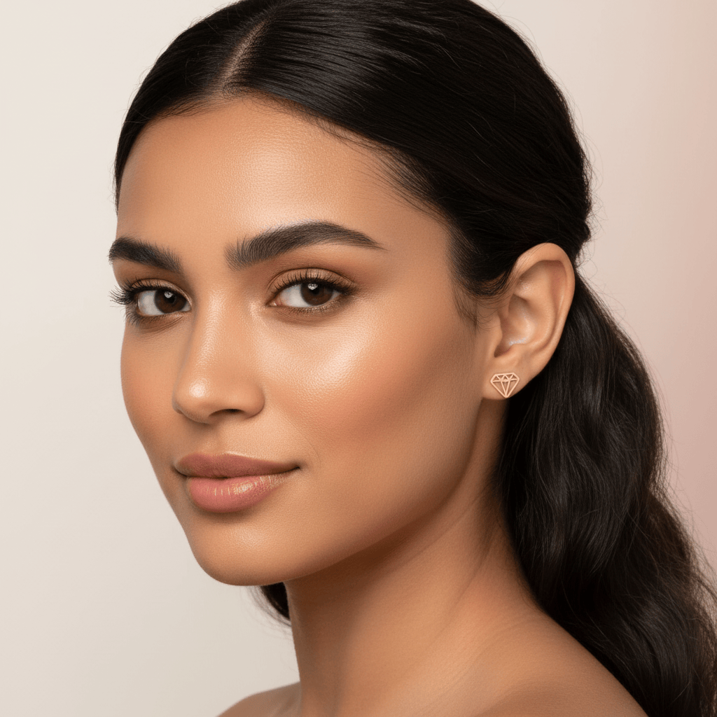 14k Solid Gold 2D Diamond Shaped Earrings