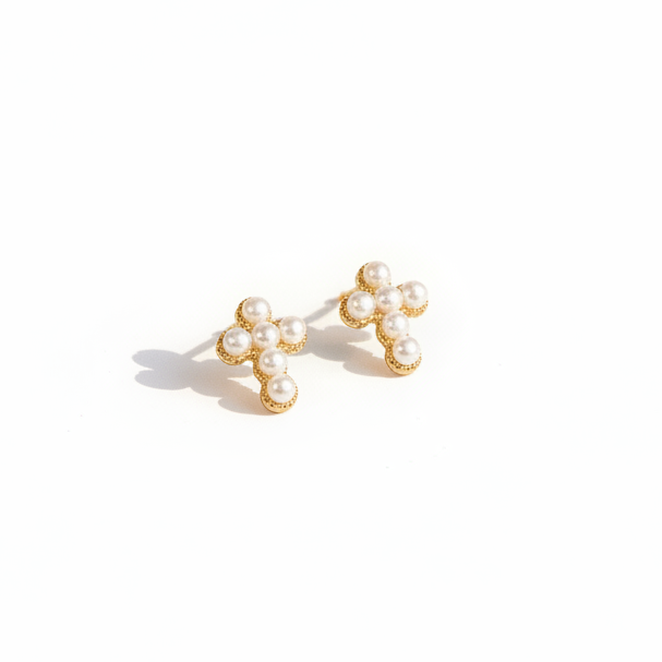 Cross Pearl Studs