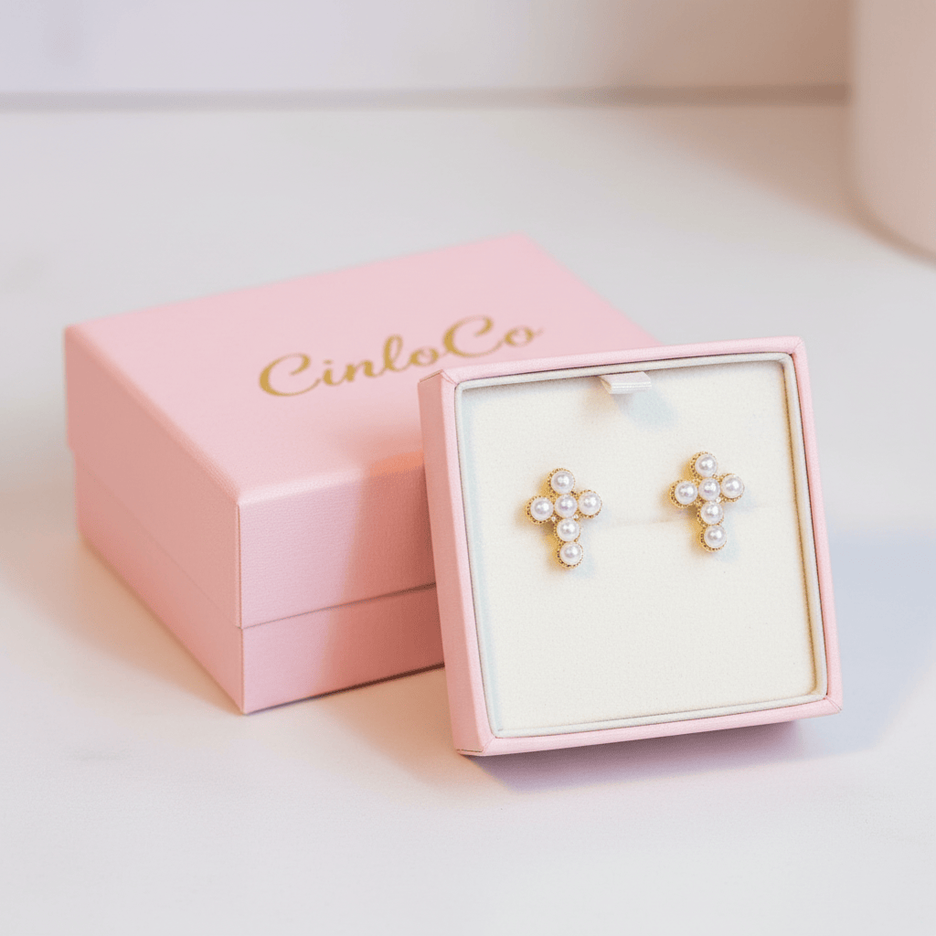 Cross Pearl Studs