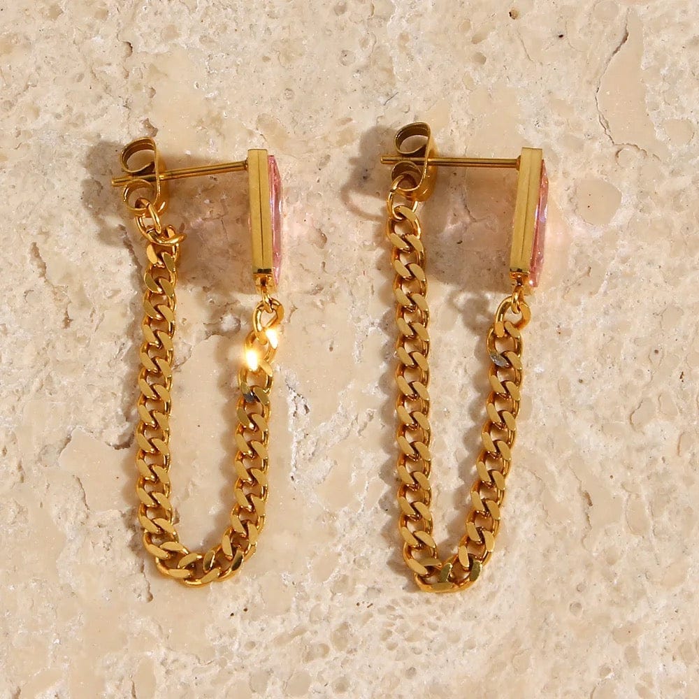 Minimalist CZ, Diamond Stud Chain Tassel Earring - CinloCo