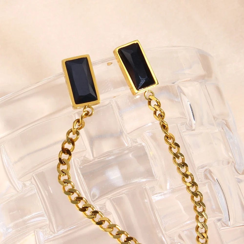 Minimalist CZ, Diamond Stud Chain Tassel Earring - CinloCo