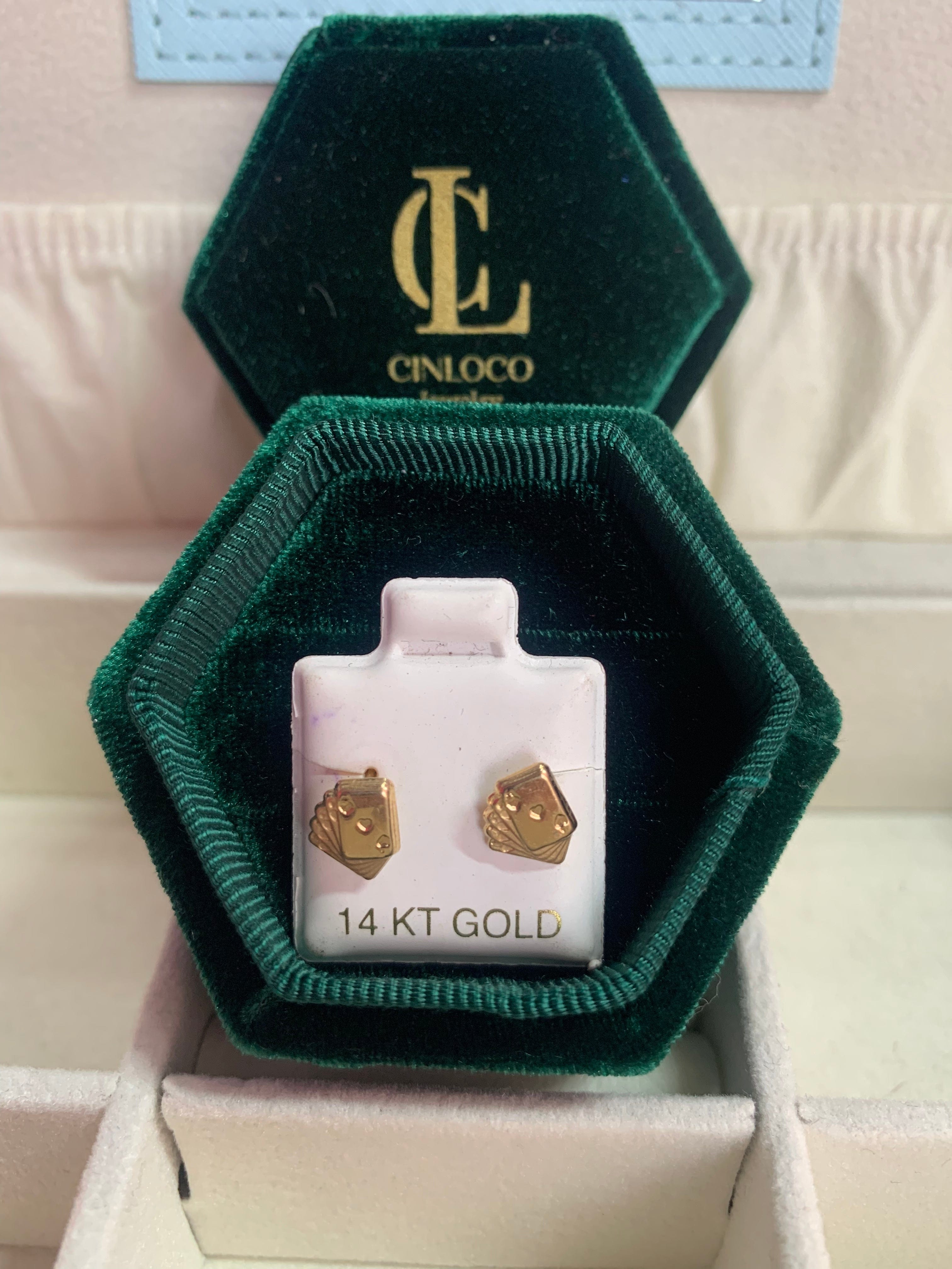 14k Solid Gold Poker Face Earrings - CinloCo