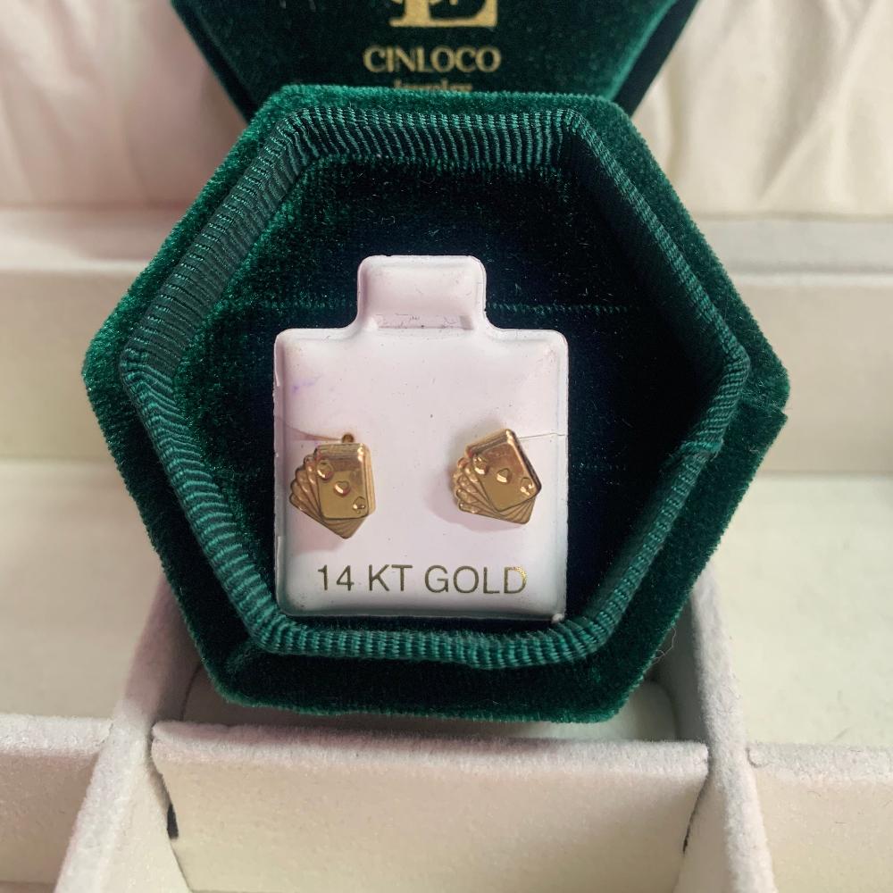 14k Solid Gold Poker Face Earrings - CinloCo