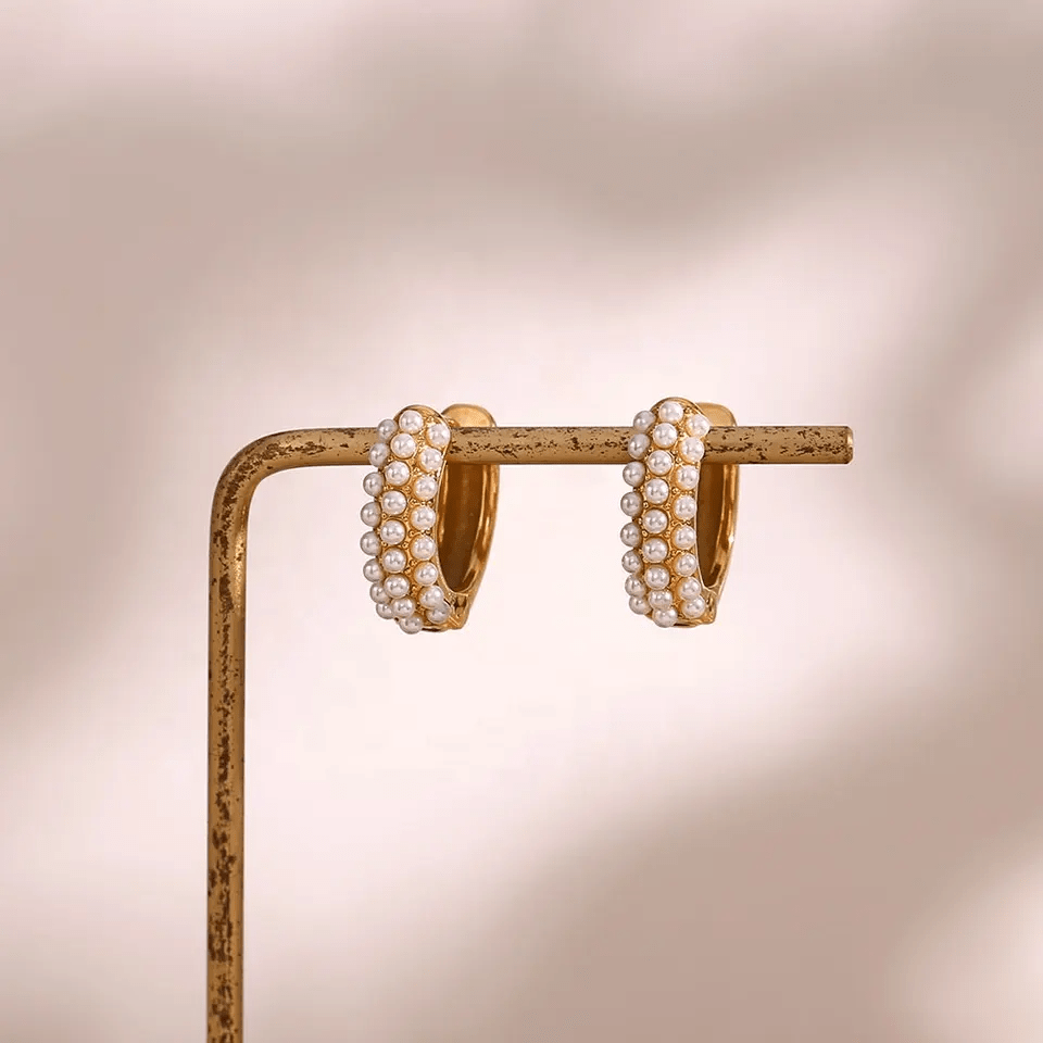 Dainty Fresh Water Pearl Huggie Earrings - CinloCo