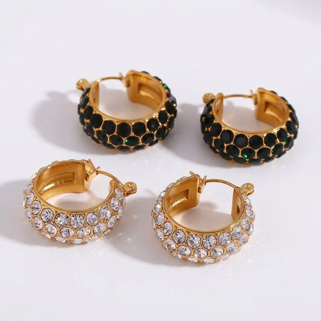 Sofia Emerald and White Bling Hoops - CinloCo