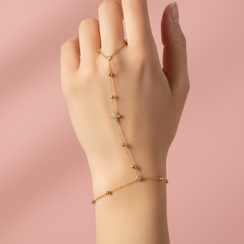 Glitz n Gold Cross Handchain - CinloCo