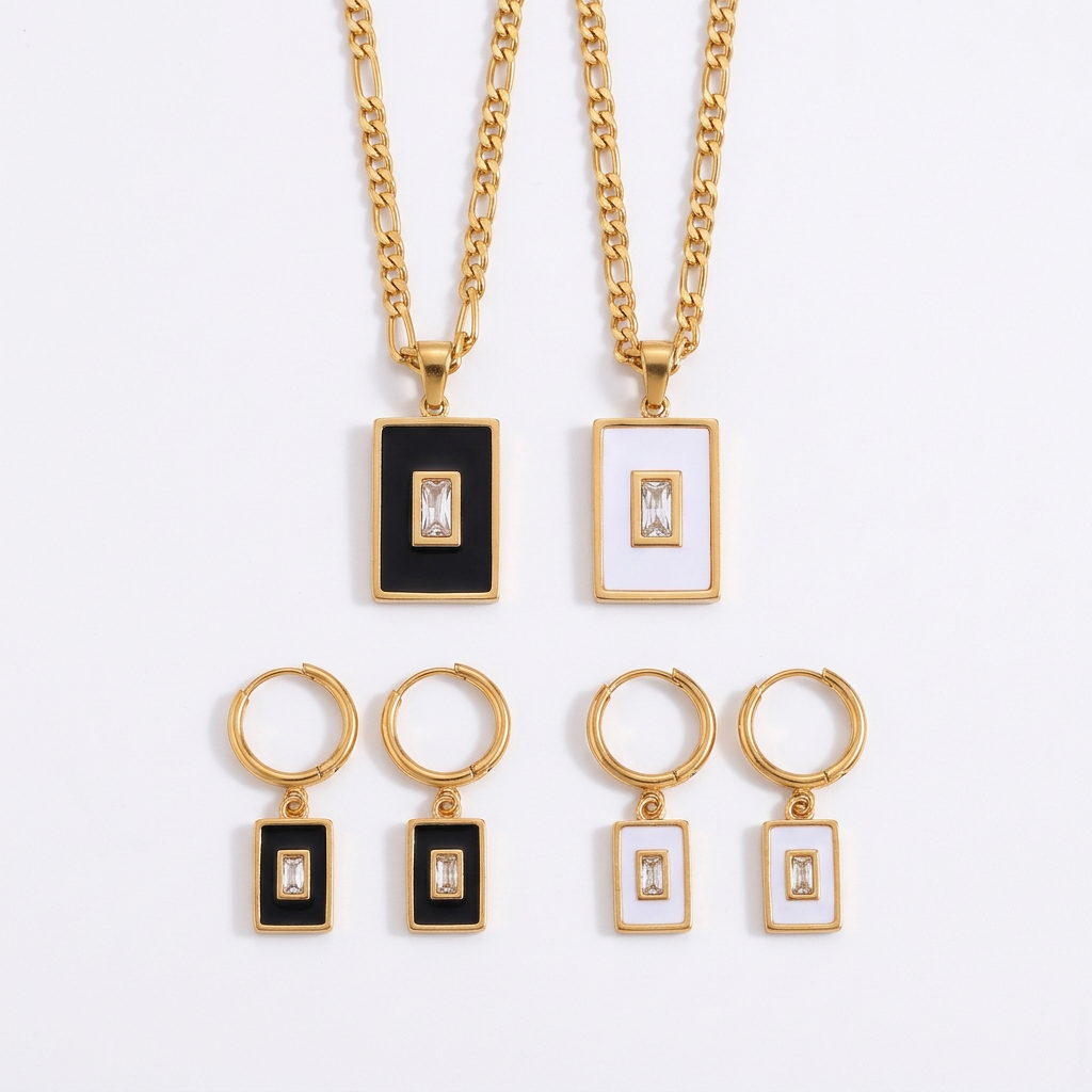 Black & White Necklace & Earrings