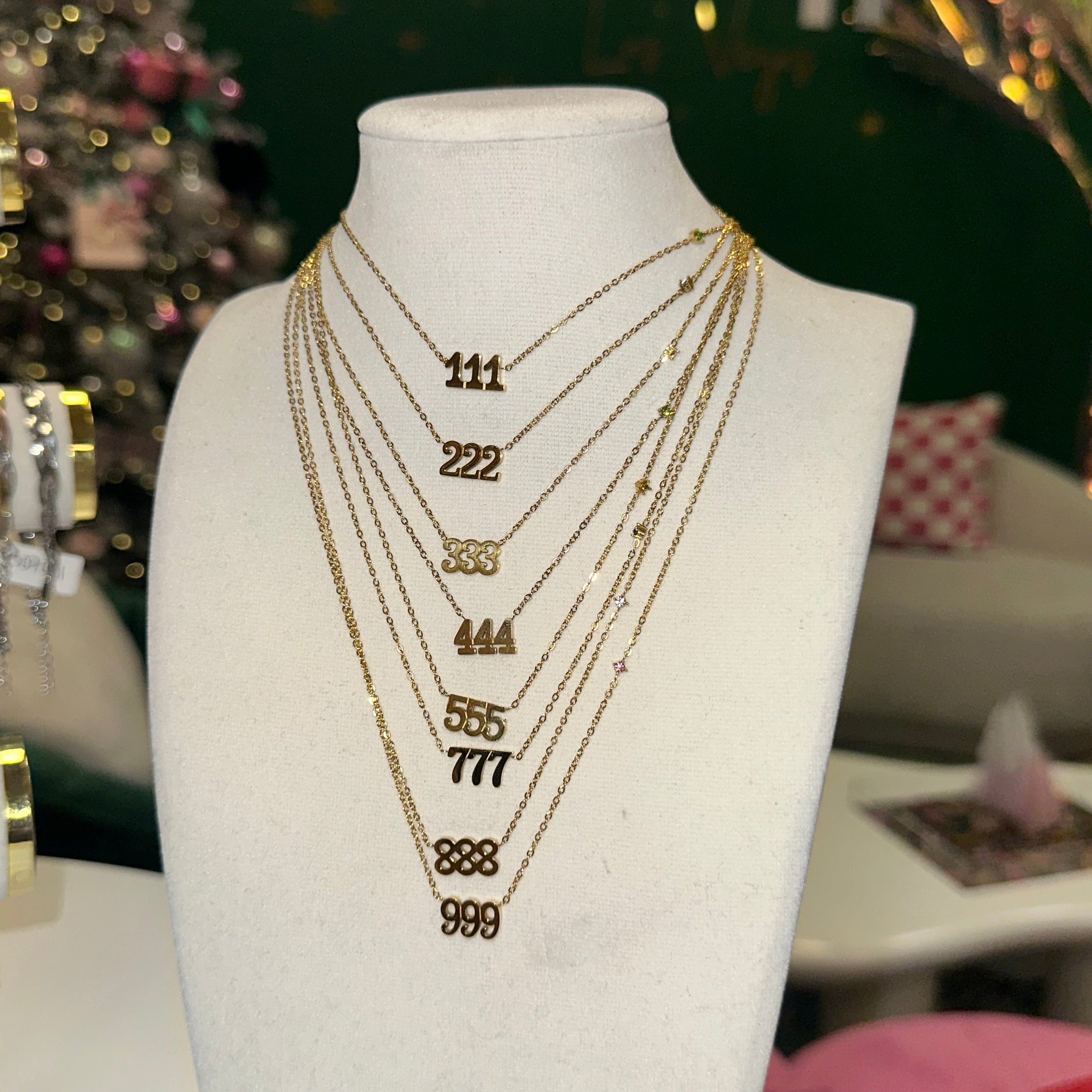 Gold angel number ring necklace