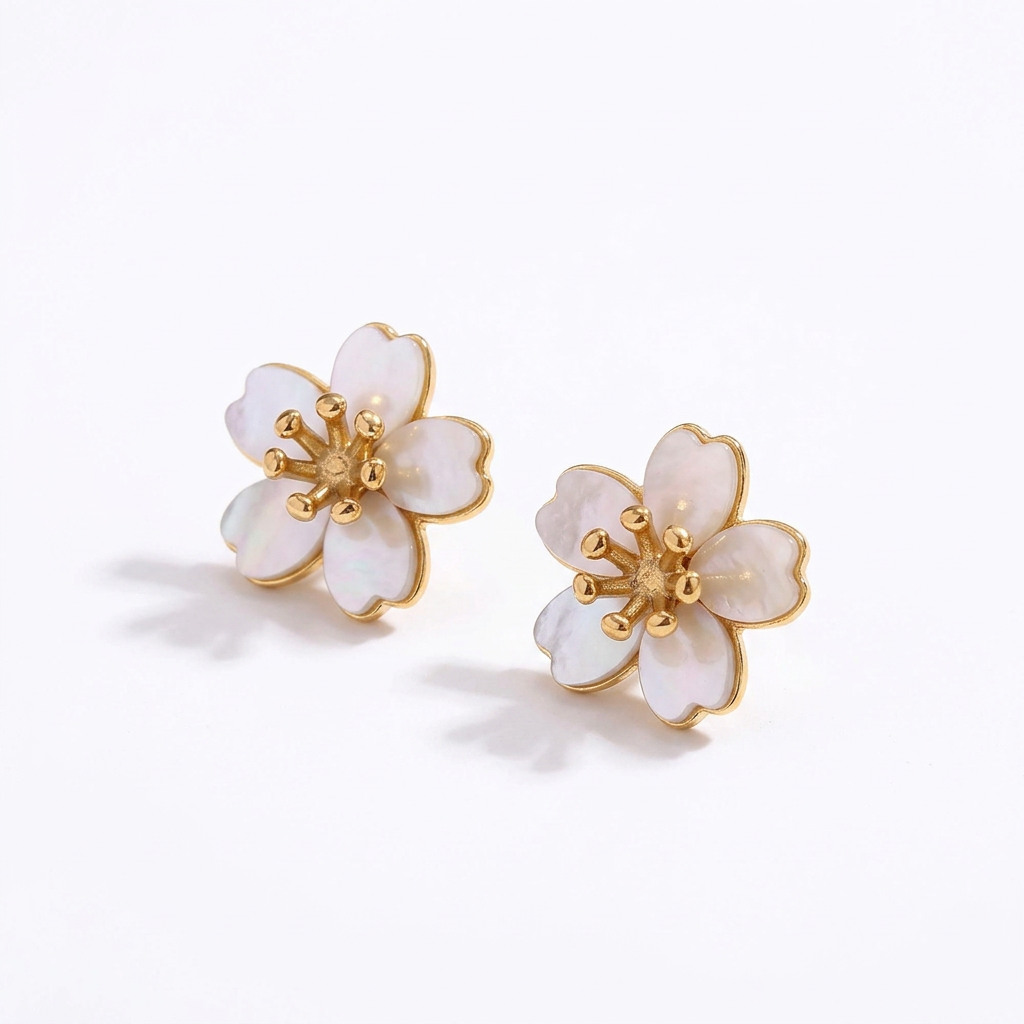 Seashell White Flower Studs