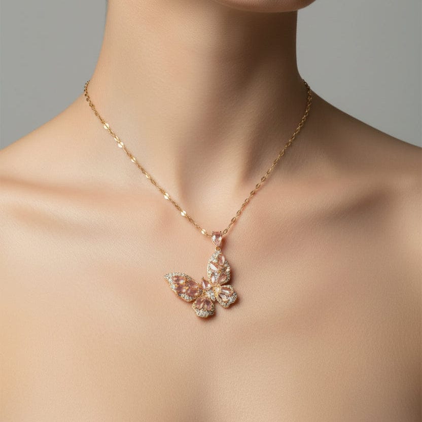 Jewelry necklace on a display card held by a hand