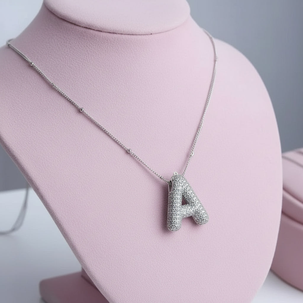 Silver Bling Bubble Letter Necklace - CinloCo