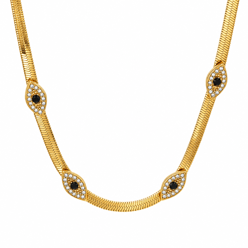 Evil Eye Herringbone Necklace - CinloCo
