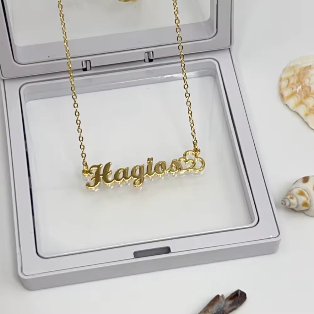 CinloCo Gold Double Heart Name Necklace