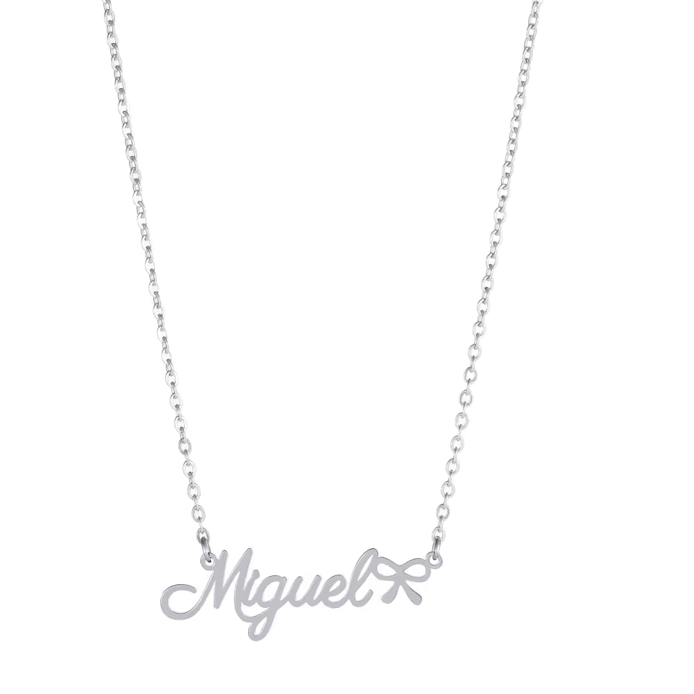CinloCo Silver Bow Name Necklace