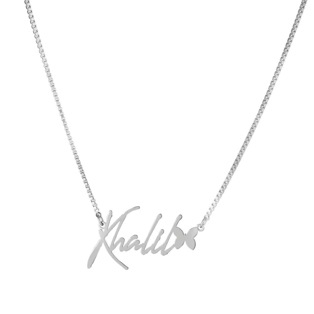 CinloCo Silver Butterfly Name Necklace