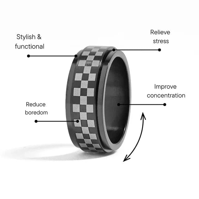 Black Checker Spinner Ring