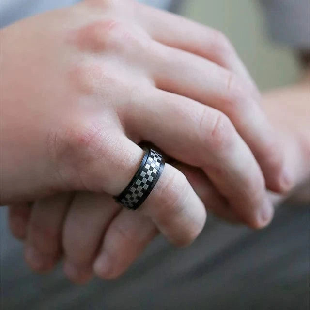 Black Checker Spinner Ring