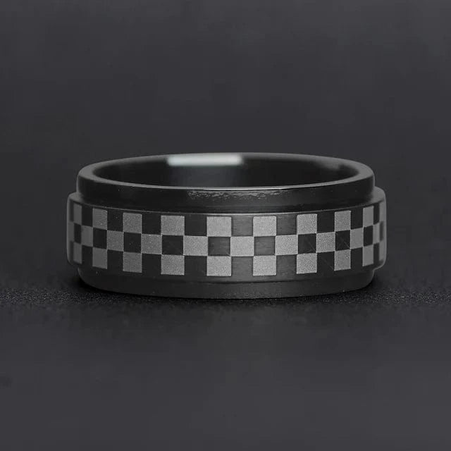 Black Checker Spinner Ring