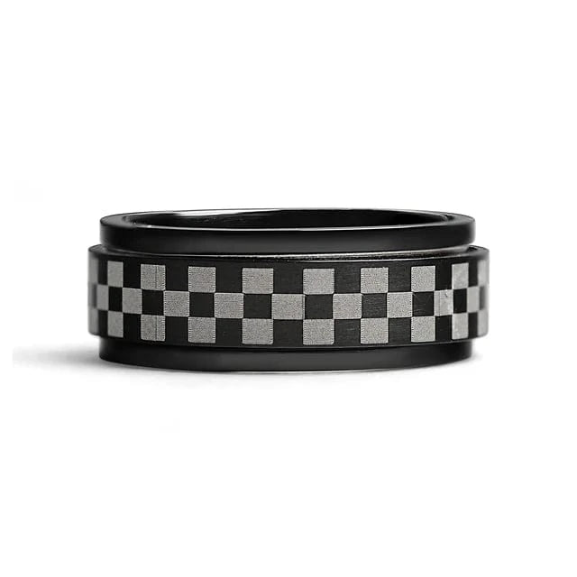 Black Checker Spinner Ring