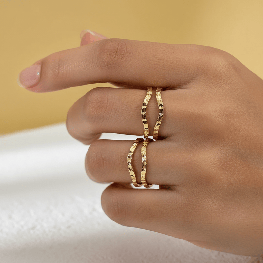 Wavy Diamond Cut Stackable Ring