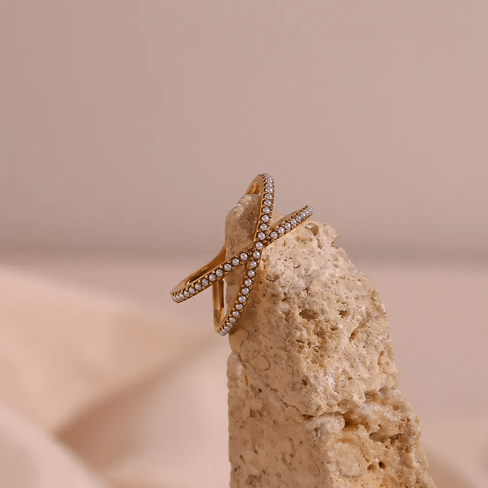 X Shape Butterfly Pearl Ring - CinloCo
