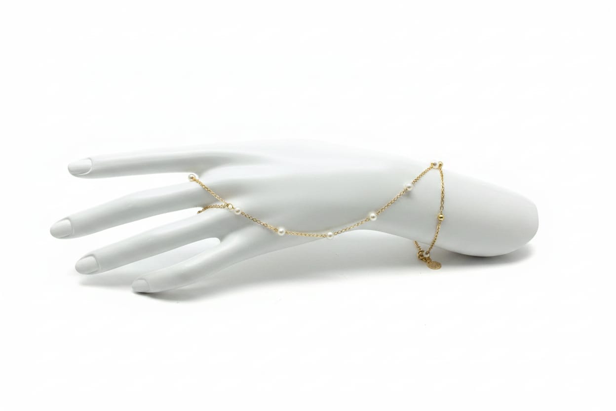 Satellite Bead and Pearl Handchain - CinloCo