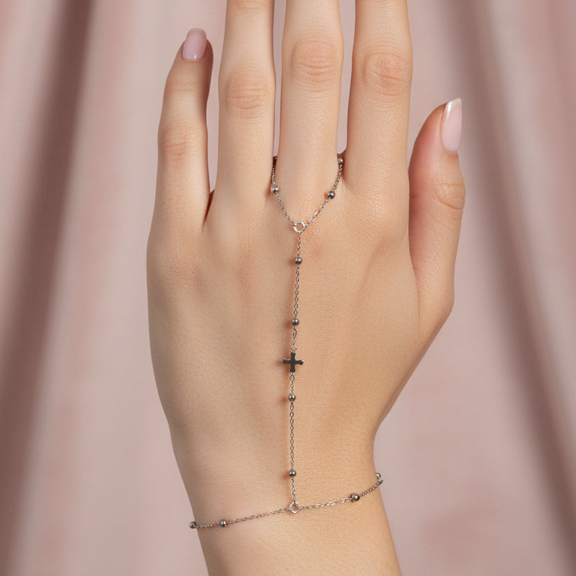 Silver Glitz Cross Handchain - CinloCo